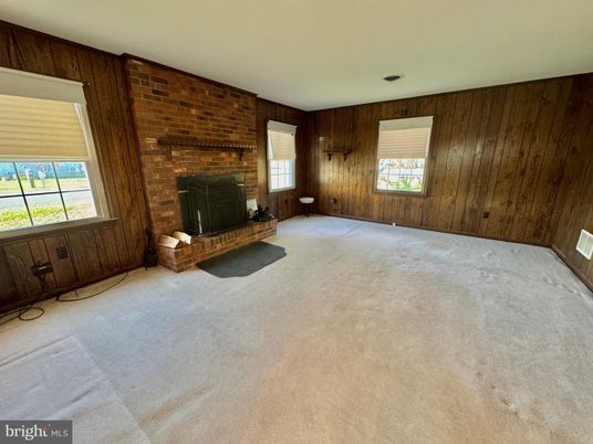 Empty room, Fireplace, Interior, Stone Walls, Wooden Walls