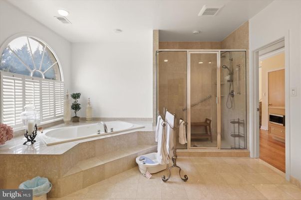 Bathroom, Glass Shower, Interior, Recessed Lighting, Wood Texture Flooring