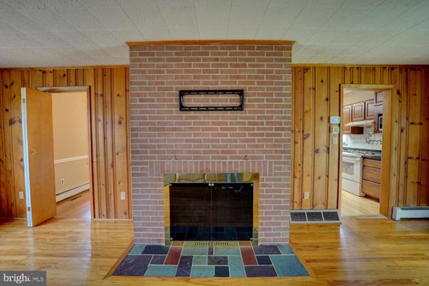 Fireplace, Interior, Stone Walls, Wood Texture Flooring, Wooden Walls