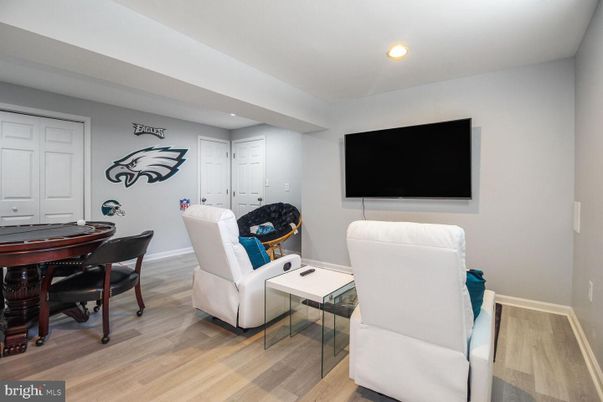 Dining room, Game Room, Interior, Recessed Lighting, Wood Texture Flooring