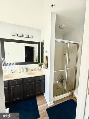 Bathroom, Glass Shower, Interior, Wood Texture Flooring