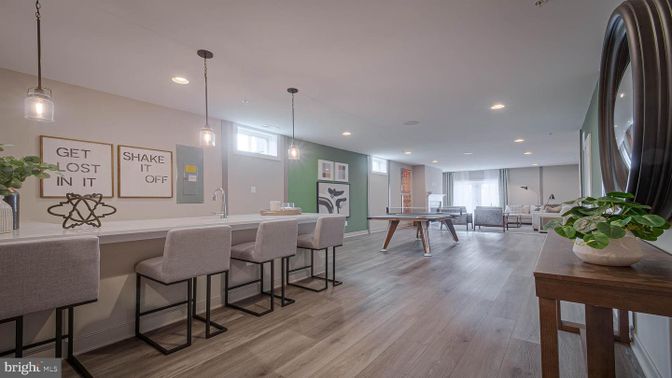 Billiard Table, Dining room, Game Room, Interior, Pendant Lights, Recessed Lighting, Wood Texture Flooring