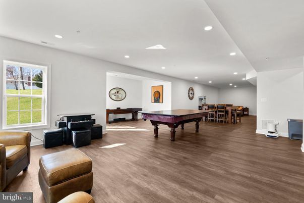 Billiard Table, Dining room, Game Room, Interior, Recessed Lighting, Wood Texture Flooring