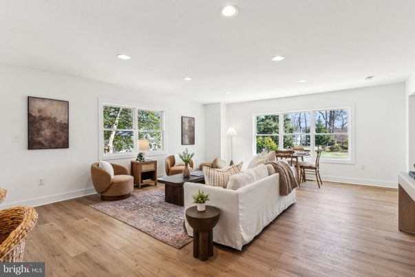 Dining room, Interior, Living room, Recessed Lighting, Wood Texture Flooring