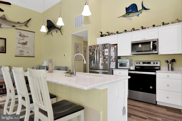 Interior, Kitchen, Pendant Lights, Stainless Steel Appliances, Wood Texture Flooring