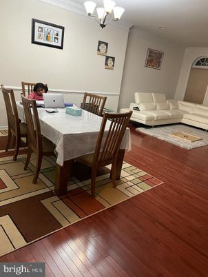 Chandelier, Dining room, Interior, Wood Texture Flooring