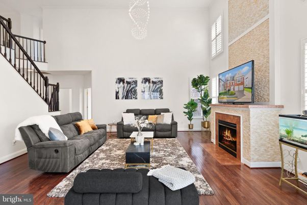 Fireplace, Interior, Living room, Pendant Lights, Wood Texture Flooring