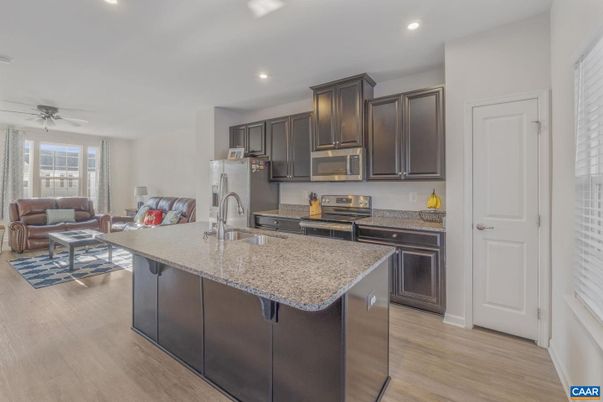 Interior, Kitchen, Living room, Recessed Lighting, Wood Texture Flooring