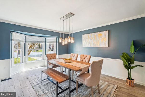 Dining room, Interior, Pendant Lights, Wood Texture Flooring