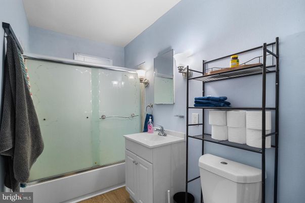 Bathroom, Glass Shower, Interior, Wood Texture Flooring