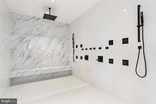 Bathroom, Interior, Marble Walls, Recessed Lighting