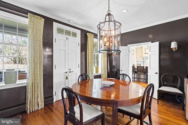Dining room, Interior, Pendant Lights, Recessed Lighting, Wood Texture Flooring
