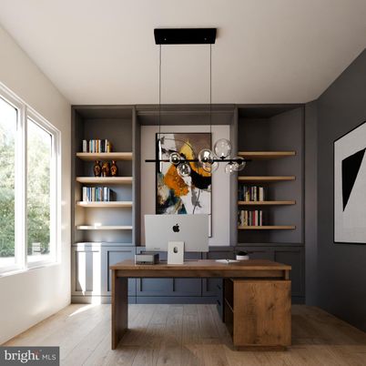 Home Office, Interior, Pendant Lights, Wood Texture Flooring