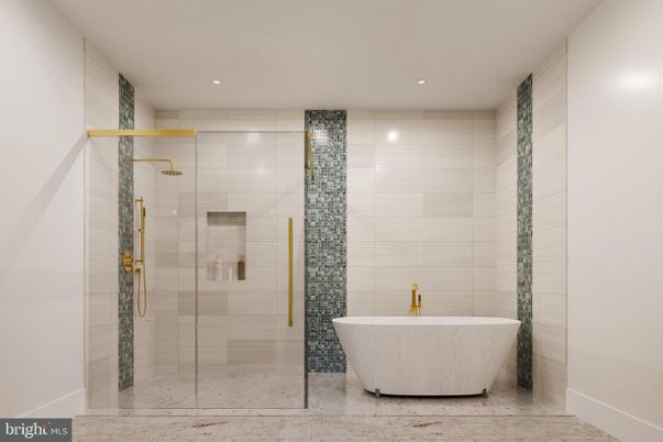 Bathroom, Free Standing Baths, Glass Shower, Interior, Recessed Lighting