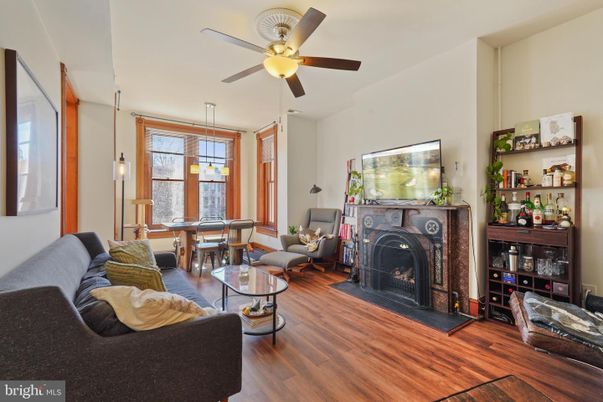 Dining room, Fireplace, Interior, Living room, Pendant Lights, Wood Texture Flooring