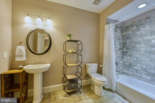 Bathroom, Interior, Recessed Lighting, Stone Walls