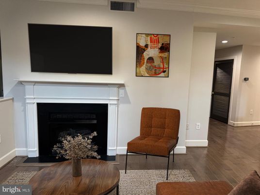 Fireplace, Interior, Recessed Lighting, Wood Texture Flooring