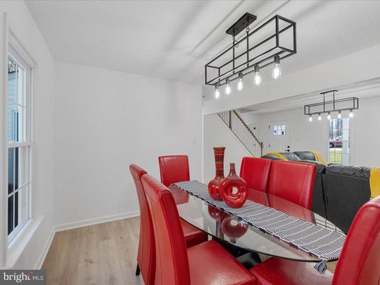 Dining room, Interior, Pendant Lights, Wood Texture Flooring