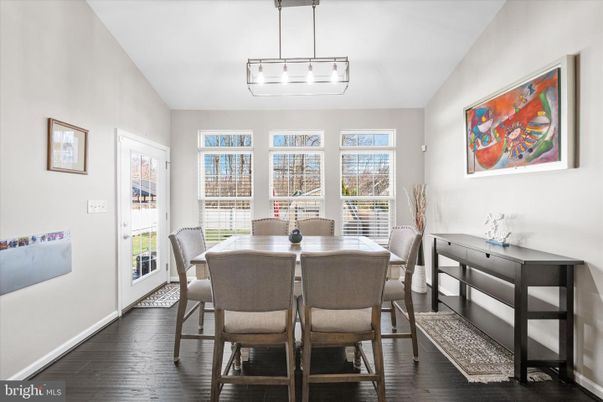 Dining room, Interior, Pendant Lights, Wood Texture Flooring