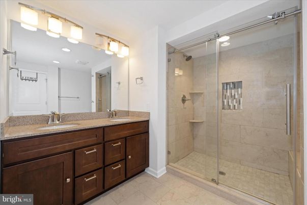 Bathroom, Dual Sink Vanities, Glass Shower, Interior, Recessed Lighting