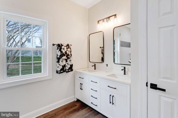 Bathroom, Dual Sink Vanities, Interior, Wood Texture Flooring