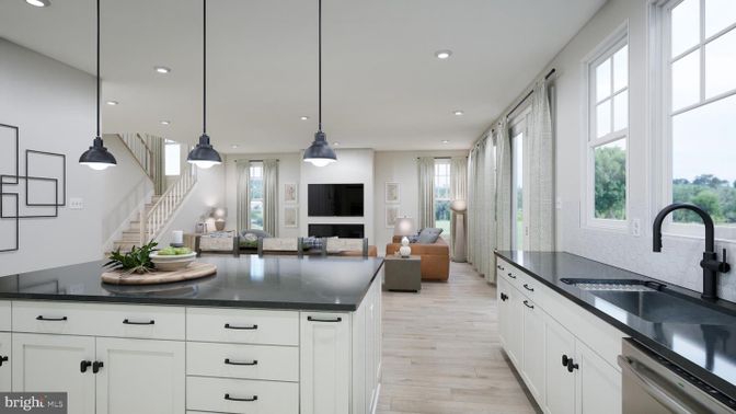 Interior, Kitchen, Living room, Pendant Lights, Recessed Lighting, Wood Texture Flooring