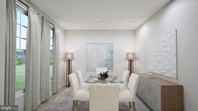 Dining room, Interior, Recessed Lighting, Wood Texture Flooring