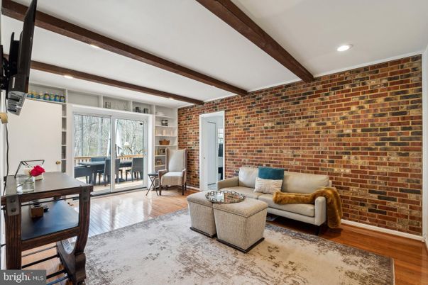 Home Office, Interior, Recessed Lighting, Stone Walls, Wooden Beams, Wood Texture Flooring