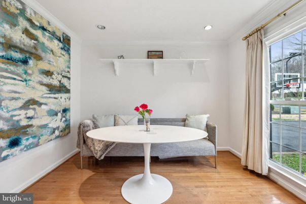 Dining room, Interior, Recessed Lighting, Wood Texture Flooring