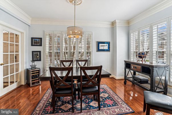 Dining room, Interior, Pendant Lights, Wood Texture Flooring