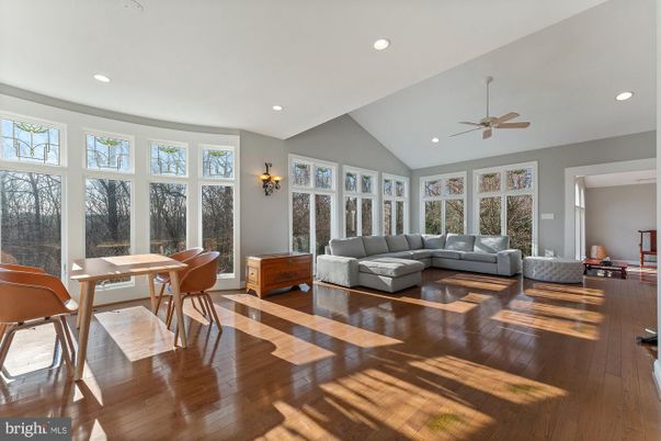 Dining room, Interior, Living room, Recessed Lighting, Wood Texture Flooring