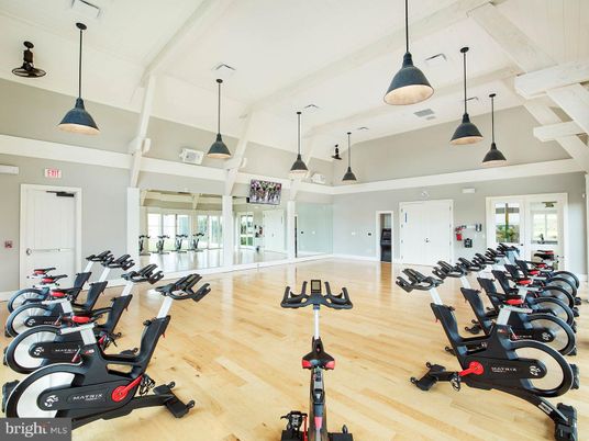 Fitness Equipment, Interior, Pendant Lights, Wood Texture Flooring