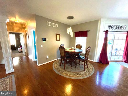Dining room, Interior, Pendant Lights, Wood Texture Flooring