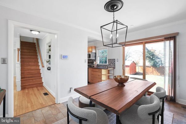 Dining room, Interior, Pendant Lights, Wood Texture Flooring