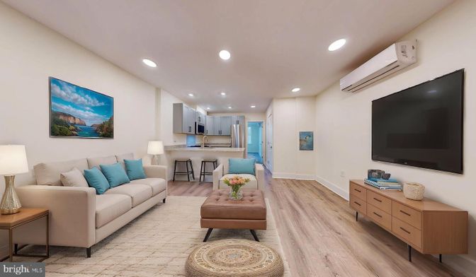 Interior, Kitchen, Living room, Recessed Lighting, Stainless Steel Appliances, Wood Texture Flooring