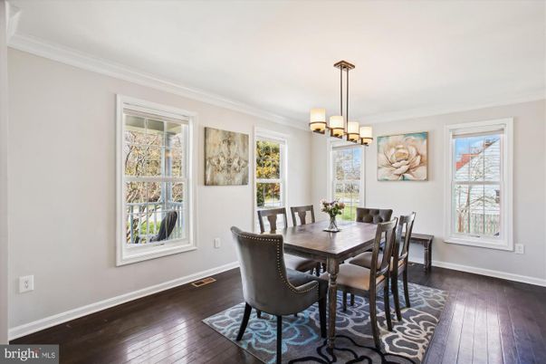 Chandelier, Dining room, Interior, Pendant Lights, Wood Texture Flooring