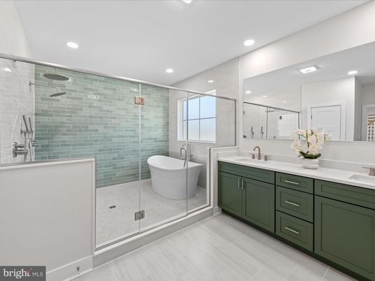 Bathroom, Dual Sink Vanities, Free Standing Baths, Glass Shower, Interior, Recessed Lighting