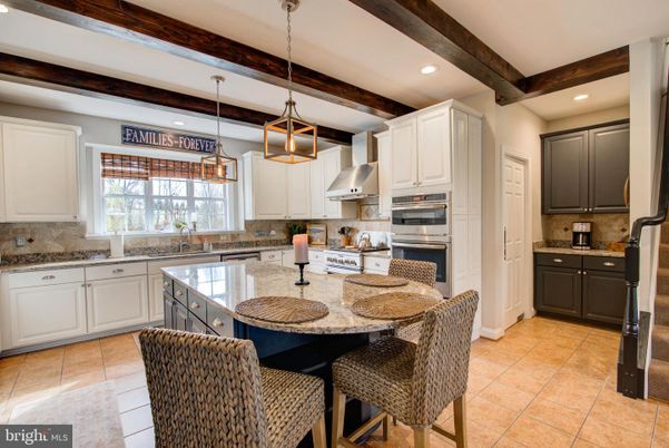 Interior, Kitchen, Pendant Lights, Recessed Lighting, Stainless Steel Appliances, Wooden Beams