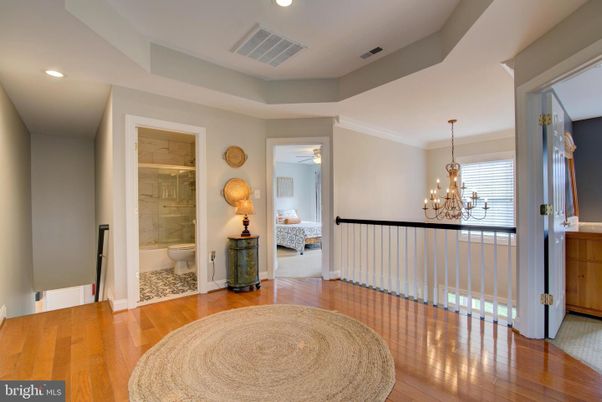 Bathroom, Chandelier, Interior, Recessed Lighting, Wood Texture Flooring