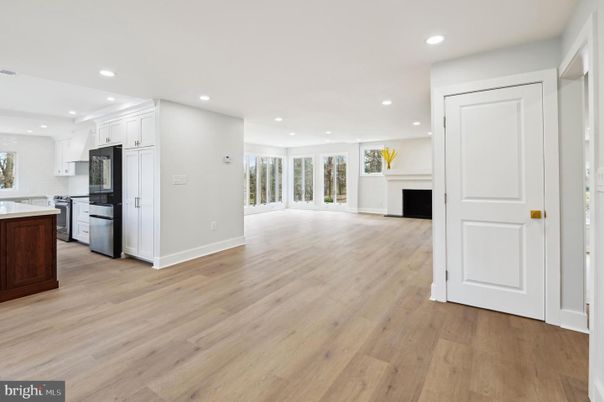 Empty room, Interior, Kitchen, Recessed Lighting, Wood Texture Flooring