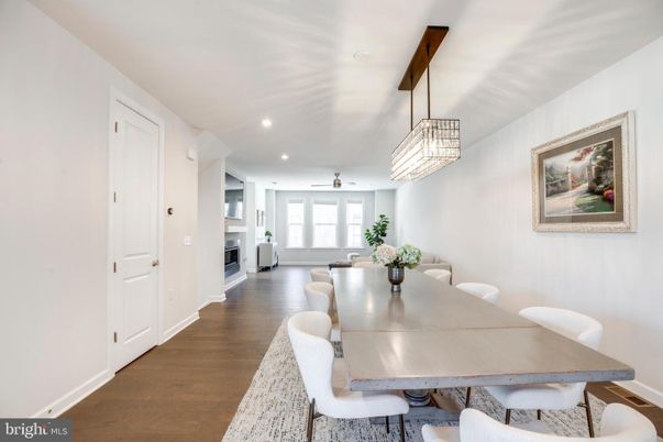 Dining room, Interior, Pendant Lights, Recessed Lighting, Wood Texture Flooring