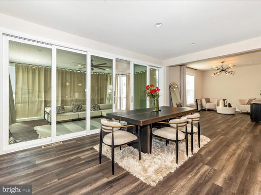Dining room, Interior, Pendant Lights, Recessed Lighting, Wood Texture Flooring