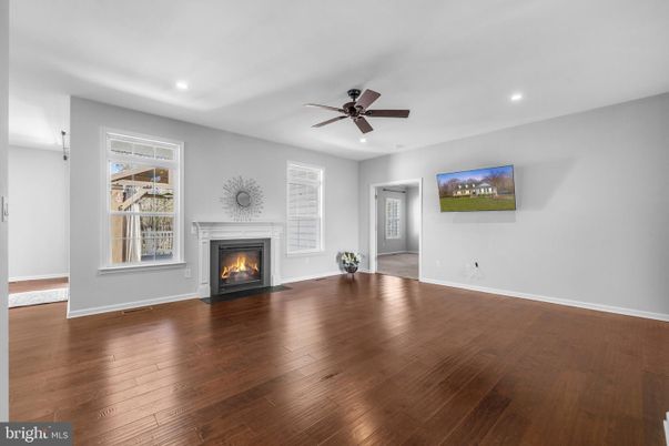 Empty room, Fireplace, Interior, Recessed Lighting, Wood Texture Flooring