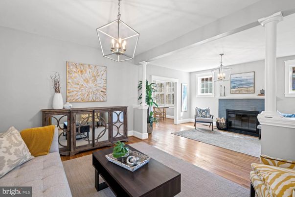 Fireplace, Interior, Living room, Pendant Lights, Wood Texture Flooring