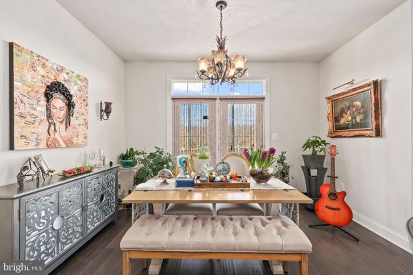 Chandelier, Dining room, Interior, Wood Texture Flooring