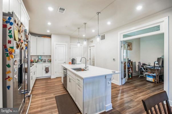 Interior, Kitchen, Pendant Lights, Recessed Lighting, Wood Texture Flooring