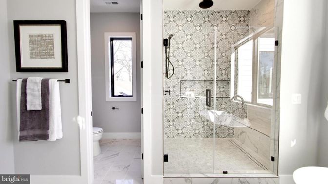 Bathroom, Glass Shower, Interior, Marble, Marble Walls, Recessed Lighting
