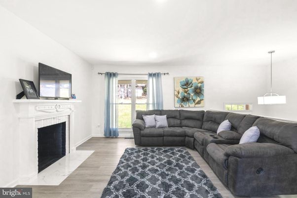Fireplace, Interior, Living room, Pendant Lights, Wood Texture Flooring