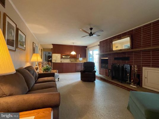 Fireplace, Interior, Kitchen, Living room, Pendant Lights, Stone Walls