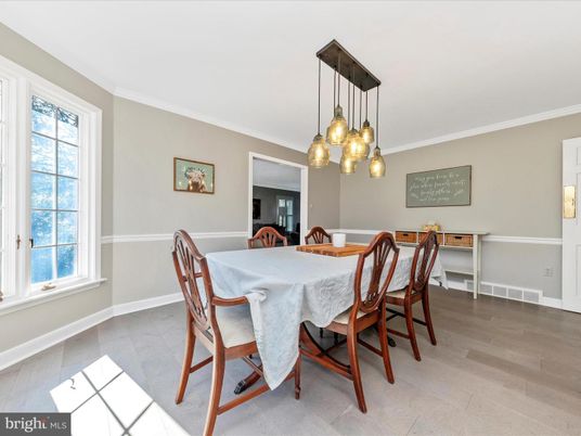 Dining room, Interior, Pendant Lights, Wood Texture Flooring